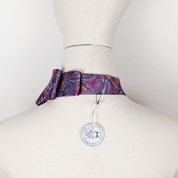 Women's Modern Magenta Paisley Ascot Tie Made From A Repurposed Silk Necktie - Picture 6 of 8